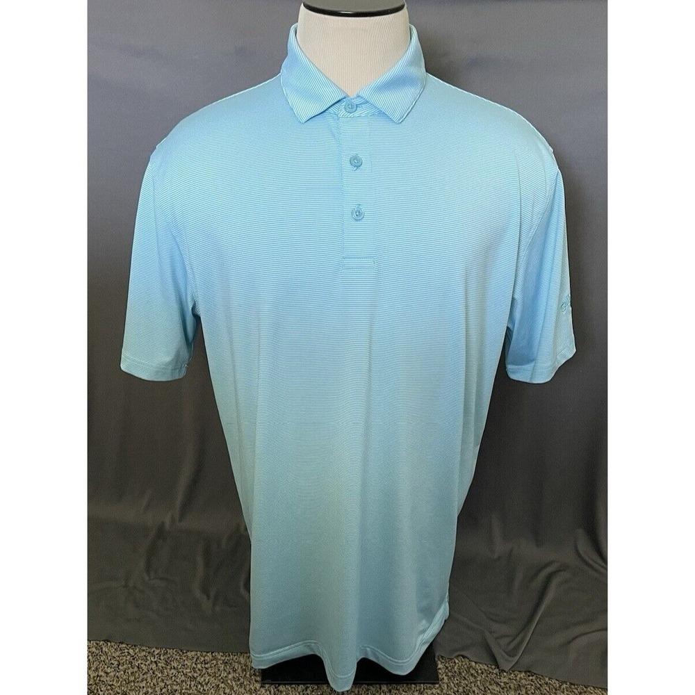Callaway Polo Shirt Mens Large Blue Striped‎ Opti Dri Short Sleeve Golf Shirt